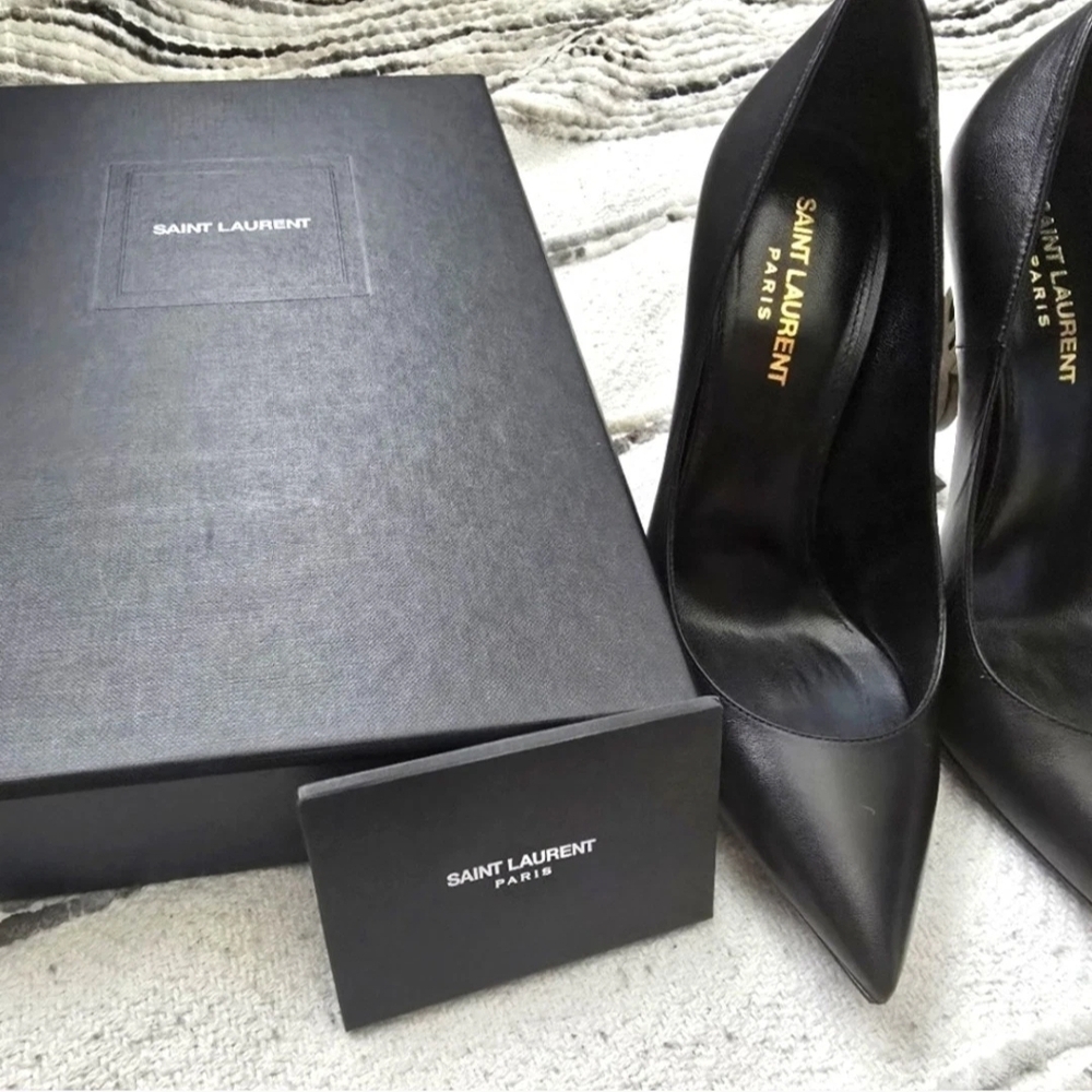 Saint Laurent Black Leather Pointed Toe Heels